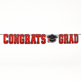 "Congrats Grad" Red Letter Banner with Graduation Cap, 12-ft